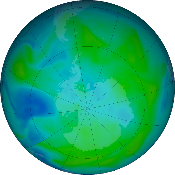 Antarctic ozone map for 24 January 2017